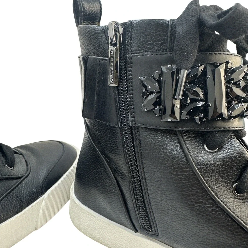Karl Lagerfeld Paris Jeren Embellished Leather High-Top Sneakers Size 9‎ - Picture 13 of 13